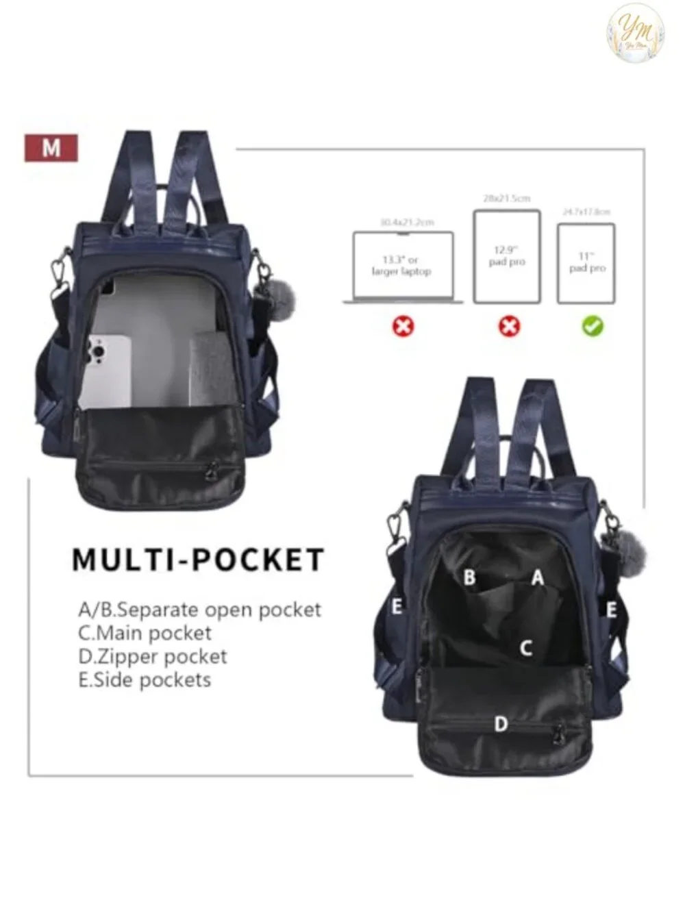 Women's Waterproof Nylon Anti-theft Travel Backpack Purse with Adjustable Straps